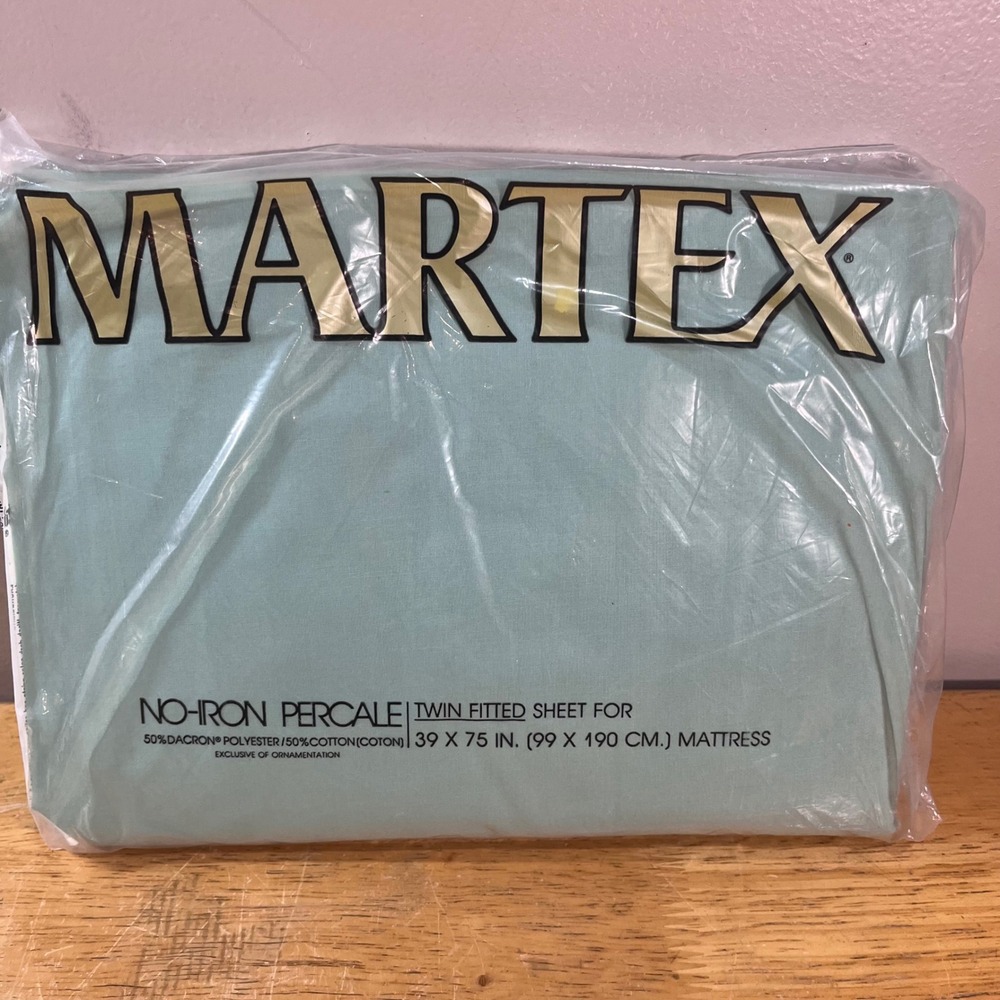Vtg Martex Fitted Sheet Twin Seafoam Green No-Iron Percale Cotton Blend NOS